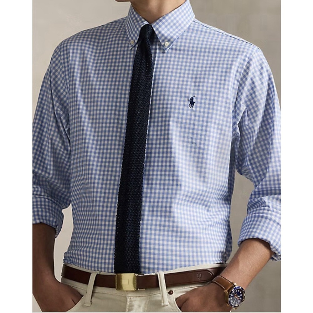 Polo Ralph Lauren Classic Fit Performance Twill Shirt Blue Gingham Check Men XL